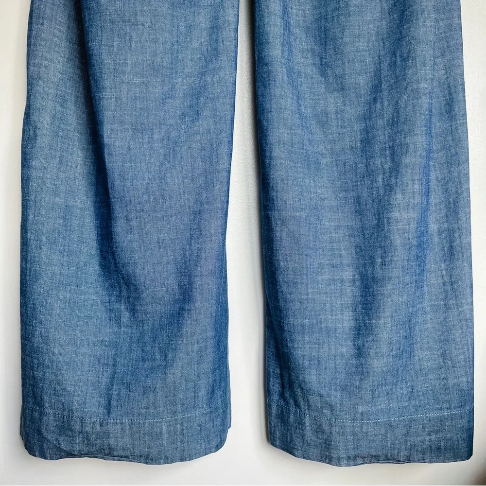 Banana Republic Wide Leg Chambray Tie Waist Trousers Blue 14 183833-00